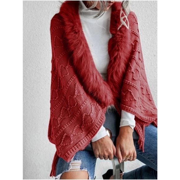 Cozy Faux Vegan Fur Fringe Tassel Open Front Sweater Cardigan - Picture 8 of 11